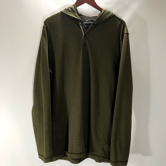Eddie Bauer Outdoor Hoodie Button Neck Olive Green